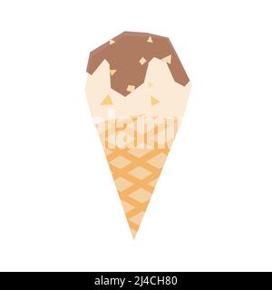Chocolate covered ice cream icon. Ice cream cone covered with crumbs and sprinkles. Stock Vector