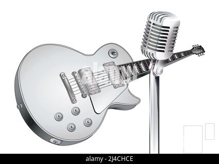 Musical instrument guitar and microphone, isolated on white illustration Stock Vector