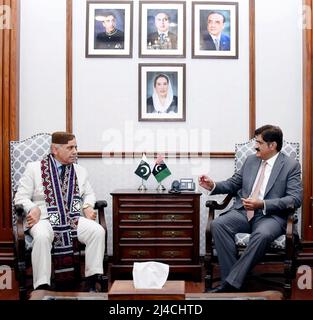 Pakistan’s Prime Minister Shehbaz Sharif (left) in Karachi, Pakistan, on April 13th, 2022. Photo by Balkis Press/ABACAPRESS.COM Stock Photo