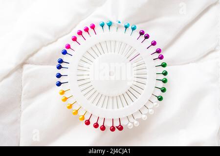 close up of a Rainbow and colorful circle made by pins Stock Photo