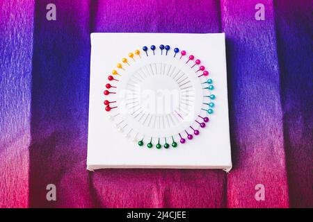 close up of a Rainbow and colorful circle made by pins Stock Photo