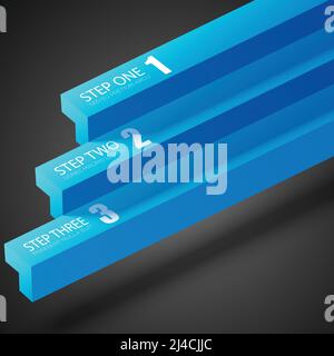 Web infographic design concept with blue straight bars and three options on dark background isolated vector illustration Stock Vector