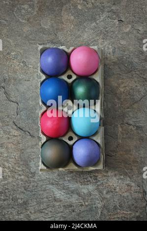 Closeup Easter Eggs Packing Blue Color Gradient Stock Photo