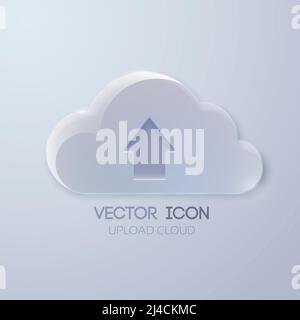 Clean design concept with glass light cloud and up directed arrow on gray background isolated vector illustration Stock Vector