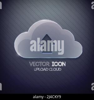 Blank web template with glass cloud and up directed arrow on dark striped background isolated vector illustration Stock Vector