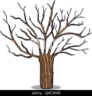 Sketched oak tree in color on white background Stock Vector
