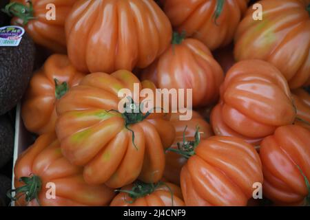 Copenhagen/Denmark/.14 April 2022/.Out door  fruit and vegetables hopper find higher food prices in Denmark and at fruit and vegetable vendor in danish capital. (Photo..Francis Dean/Dean Pictures) Stock Photo