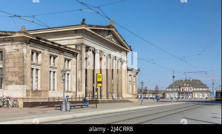 Schinkelwache on Theaterplatz, in the background the Italian Village, Dresden, Saxony, Germany Stock Photo