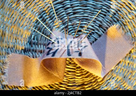 Scan, acupuncture needles with Chinese character Stock Photo