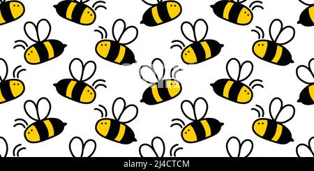 Small cute honey bee hand drawn seamless background, vector drawing Stock Vector