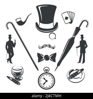 Vintage gentlemen symbols. Fashion old hipster, glasses and hat, vector illustration Stock Vector