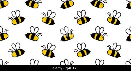 Small cute honey bee hand drawn seamless background, vector drawing Stock Vector