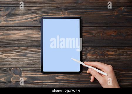 man using a Tablet pc. close up. Stock Photo