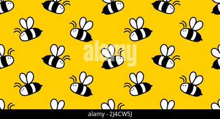 Small cute honey bee hand drawn seamless background, vector drawing Stock Vector