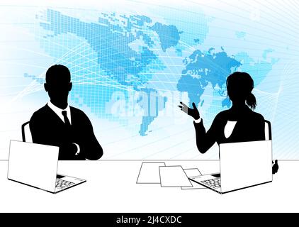 News Anchor Silhouette TV Reporter Presenters Stock Vector