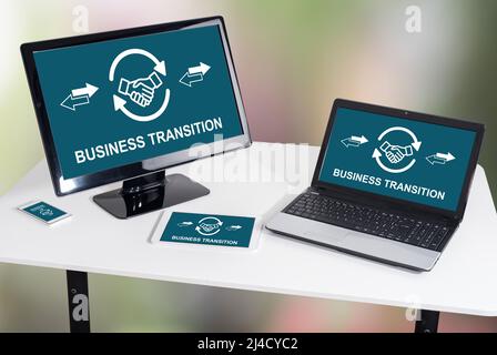 Business transition concept shown on different information technology devices Stock Photo