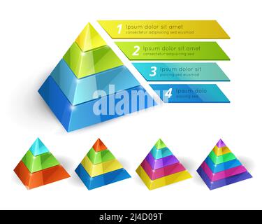 Vector pyramid chart isometric 3d templates with options for infographics and presentations Stock Vector