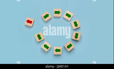 Disruption and technology transformation concept , Red arrow on wooden ...