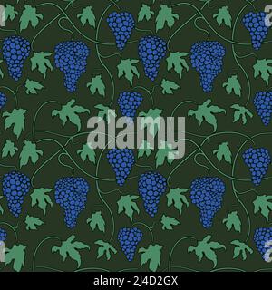 Vector Green Seamless pattern with vines bunches and leaves Stock Vector