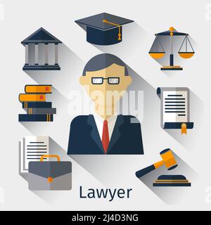 Vector lawyer, attorney or jurist concept background. Lawyer and attorney, law jurist, advocate man illustration Stock Vector