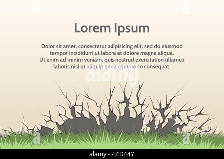 Vector old cracked wall background with sample text. Surface crack wall, damage banner or poster illustration Stock Vector