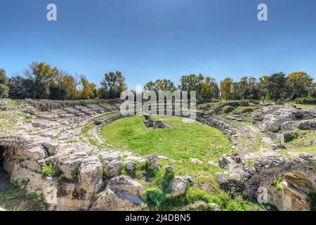 Roman amphitheater of Syracuse Sicily, inside the Neapolis archaeological park Stock Photo