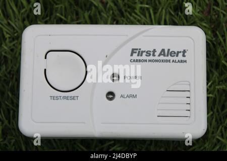Carbon Monoxide detector by First Alert isolated Stock Photo