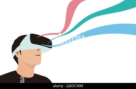 Man wearing virtual reality glasses. look at the sky Stock Vector