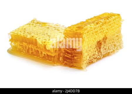 Honeycomb isolated on white background. Honey comb close up top view. Stock Photo