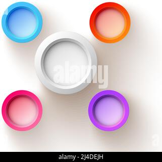 Abstract web design concept with five colorful blank round buttons on white background isolated vector illustration Stock Vector