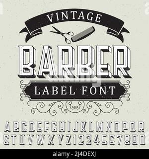 Vintage barber label font poster with sample label design on dusty background vector illustration Stock Vector
