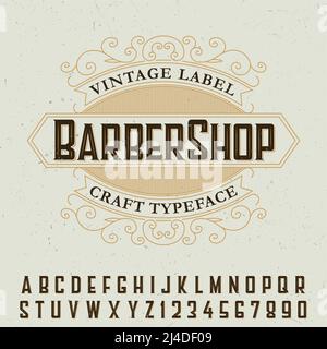 Barber Shop label font poster with sample label design vector illustration Stock Vector