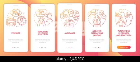 Criteria for PTSD red gradient onboarding mobile app screen Stock Vector