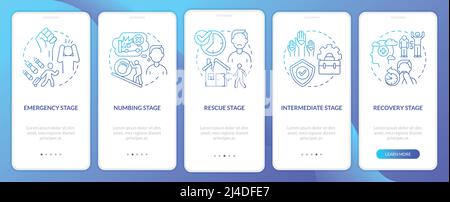 PTSD stages blue gradient onboarding mobile app screen Stock Vector