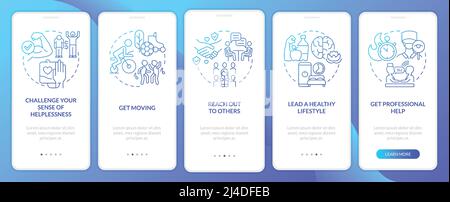 Self-help with PTSD blue gradient onboarding mobile app screen Stock Vector