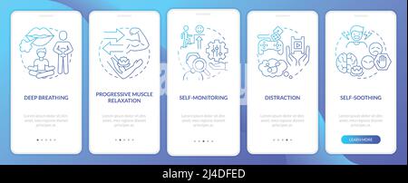 PTSD coping strategies blue gradient onboarding mobile app screen Stock Vector