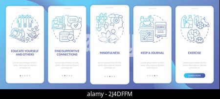 Coping with PTSD process blue gradient onboarding mobile app screen Stock Vector