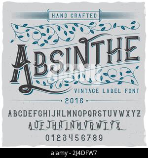 Alcohol hand crafted poster with word absinthe and alphabet vector illustration Stock Vector