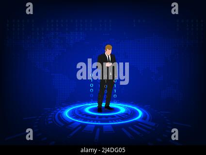 graphics drawing business man hold smartphone use connection communication for cloud computing Stock Vector