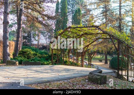 An alley in the Botanic Garden Iasi during autumn, Romania Stock Photo