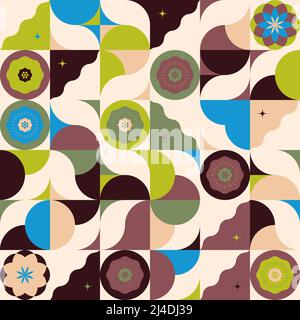 Boho Style inspired vector pattern made with abstract eclectic geometric shapes and elements. Bohemian design graphics for poster, cover, art, present Stock Vector
