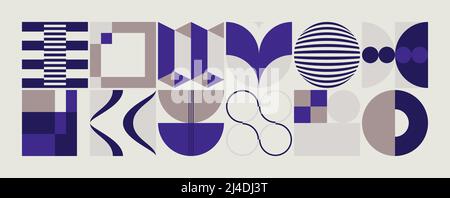 Modern abstract vector shapes collection of various simple geometric forms and colorful graphics elements for poster, cover, art, presentation, prints Stock Vector
