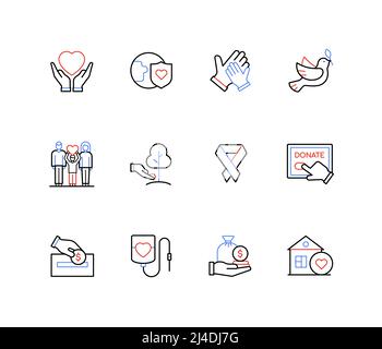 Caring and volunteering - line design style icons Stock Vector