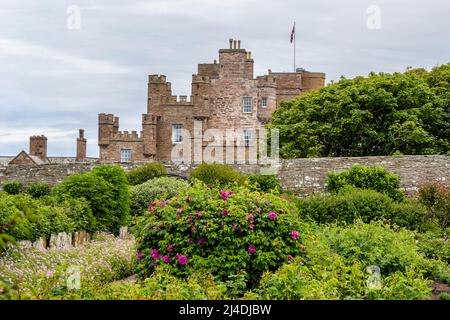 View of the Castle of Mey from the walled garden in Caithness on the north coast of Scotland, UK Stock Photo