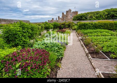 View of the Castle of Mey from the walled garden in Caithness on the north coast of Scotland, UK Stock Photo