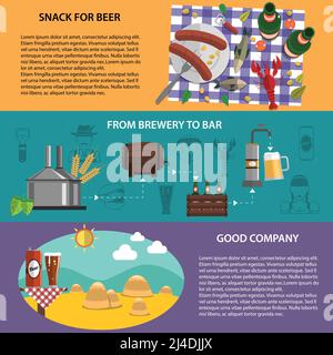 Horizontal banners set with beer snacks brewery bar and good company isolated vector illustration Stock Vector