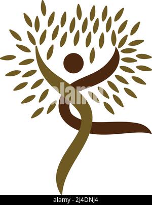 human yoga tree logo Icon Illustration Brand Identity Stock Vector