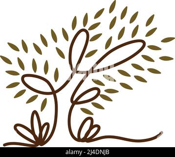 Tree signature hand drawing logo Icon Illustration Brand Identity Stock Vector