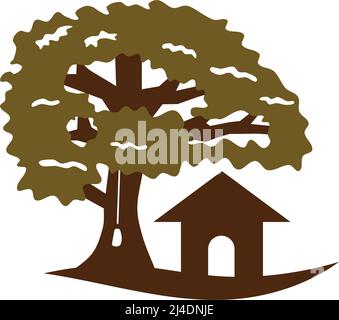 Home And Tree Nature Logo Icon Illustration Brand Identity Stock Vector