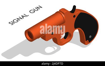 Isometric pistol for signaling in emergency. Weapon to launch signal projectiles. Realistic 3D vector isolated on white background Stock Vector